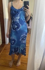 Select Women Dress Midi Vintage Printed Blue Roses Size 12 *