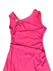 Red Solid Knit Polyester V-Neck Ruched Ring A-Line Midi Dress Sleeveless M