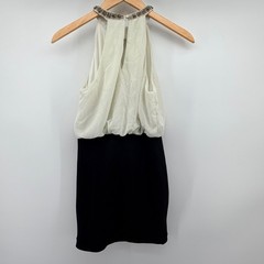 Papaya Mini Dress Women Small Cream Black Beaded Halter Neck