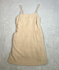 Fore Collection Dress Womens XS Beige Mini Front Pocket Linen Blend Boho Summer