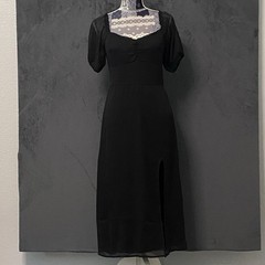 Hollister Dress Womens M Black Midi Side Slit Smocked back Off The Shoulder NWT