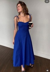 ZARA New WOMAN SS25 POPLIN TIE MIDI DRESS CORNFLOWER BLUE | 3152/317 SIZE M