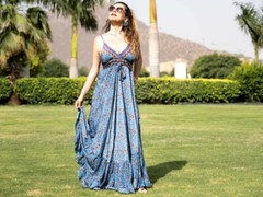Women Indian Vintage Sari Silk Maxi Dress-Boho Gypsy Hippie Halter dress
