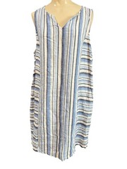 Artisan NY L Linen Shift Dress Stripe Sleeveless Coastal Minimalist Chic Spring