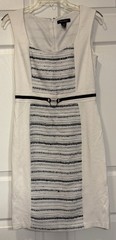 WHBM Black White Tweed Sheath Dress Horsebit Hardware Metallic Sleeveless Sz 4