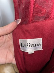 Ladivine Women’s Red Satin/Mesh Sequin Beaded Long prom dress Size S