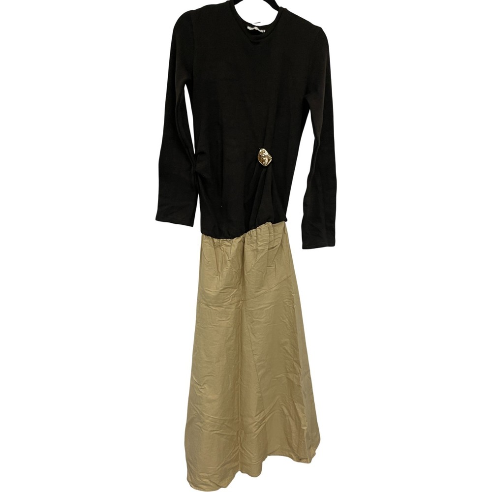 Zara Womens Dress Medium Beige Brown Maxi Combination Brooch 0264/161 NWoT