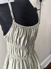 SIM & SAM Green Solid Square Neck Strappy Tie Woven Cotton Midi Sundress S