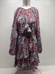 Parker Bertie Dress Mini Silk Floral Ruffle Long Sleeve Layered Tiered Small