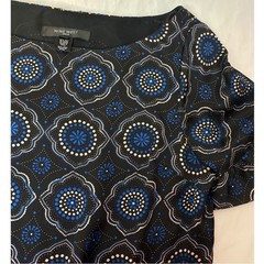 Nine West 100% Silk Medallion Print Dress 14 Black BlueGeometric Bird 14