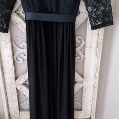 Ellen Weaver Whimsigoth Cyber Goth Black Lace Overlay Belted Maxi Dress Medium