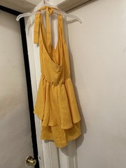 Women’s Mustard Yellow Halter Romper Dress Skort Style Size XS Fit & Flare
