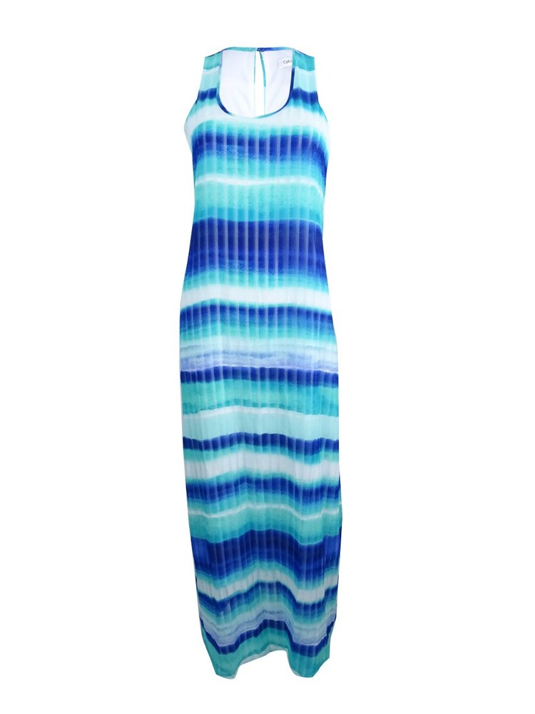 Calvin Klein Women&rsquo;s Striped Chiffon U-Neck Maxi Dress