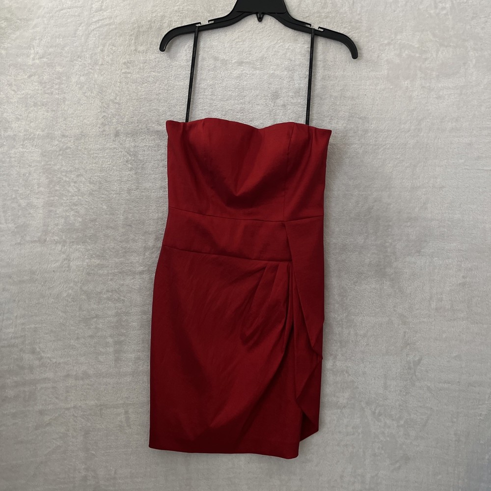Calvin Klein Womans Mini Dress Red Solid 4 Polyester Blend Tube Top Zip