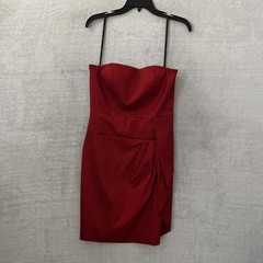Calvin Klein Womans Mini Dress Red Solid 4 Polyester Blend Tube Top Zip