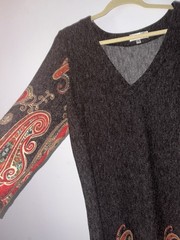 Papillon Midi Sweater Dress Gray With Paisley Design 3/4 Sleeve Pullover XL