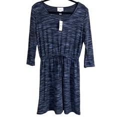 Loft NWT Black & Gray Marled 3/4 Sleeve Scoop Neck Tie Waist Knit Dress Sz Small