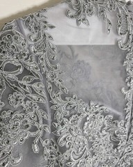 Elizabeth K GLS Womens Dress Formal Long Maxi Gown Gray Sz M Chiffon Beaded