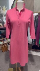Peter Millar Pink Ruffle Collar Button Shirt Dress 3/4 Sleeve Knee Length Size S