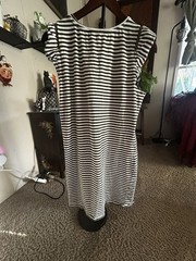 Michael Kors M Black White Striped Sheath Dress Zip Accent Knee Cap Sleeve