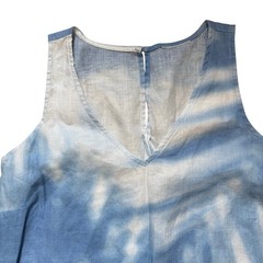 J Jill Love Linen A Line Blue White Beach Tie Dye Maxi w/ Pockets Women Dress