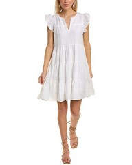ROLLER RABBIT Pippa White Linen Flutter Sleeve Tiered Mini Dress Size S
