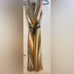 Piazza Italia Woman&rsquo;s Striped Dresss Size Large Elastic Waist with Belt Tie New