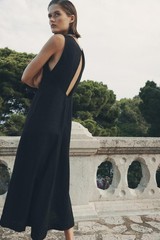 Zara 100% Linen Midi Dress ZW Collection | Size L XL | Black NWT Summer Vacation