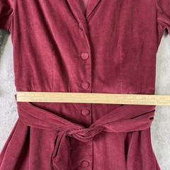 J. PETERMAN Dress Womens Sz 12 Red 1940s Cord Retro Corduroy Belted Pockets Midi