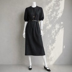Goop G. Label Black Linen Cotton Midi Shirt Dress XL Minimalist Popover Shift