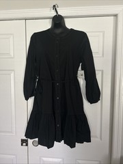 BeachLunchLounge Women&rsquo;s Boho Black Button Dress Size L, With Pockets