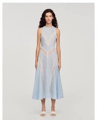 sandro Blue Striped Lace patchwork Sleeveless Dresses Women&rsquo;s