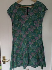 Quetzal London Dress M/L Green Pink Cotton Tree Print Boho Empire Waist Summer