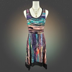 Cable & Gauge Sleeveless Dress M Abstract Handkerchief Hem Mesh boho festival
