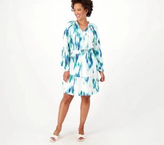 Candace Cameron Bure Printed Woven Mini Dress Medium Petite Blue Jade Bohemian