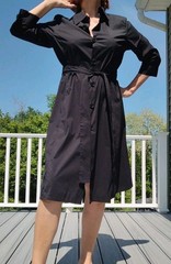 DKNY Shirt Utility Dress Duster SZ 14 Black Midi Button Up Minimalist Lagenlook