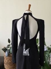 NWT BCBGMAXAZRIA Black Open Back Maxi Gown Dress Formal High Neck Side Slit US 2