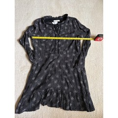 Loft Womens Black White Dot Ruffle Neck Shift Dress Long Sleeve Size 14 NWT