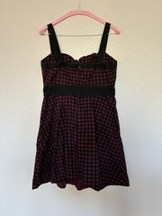 Hot Topic Size L Black Maroon Checked Babydoll Dress Buttons Y2K Grunge Alt