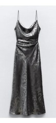 ZARA NEW WOMAN SS23 SILVER FOIL PRINT MIDI DRESS REF:8704/734 Size XS