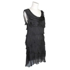 Italian Black Silk Tiered Ruffle Dress OS Boho Fairy Goth Festival Beach Grunge