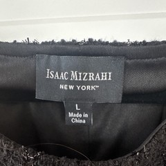 Isaac Mizrahi New York Black Tweed Shift Knee Dress Scoop Neck Zip Button L