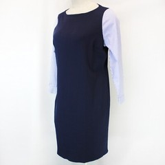 Talbots Plus INDIGO BLUE STRIPE INTERLOCK SHIFT MIDI DRESS 0X