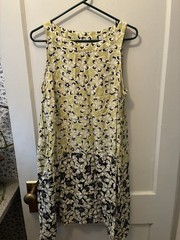 J. Jill Petite M Med Green/Black/White Floral Shift Dress Sleeveless