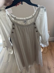 Naif Women White Ruffle Sleeve Boho Midi Dress Size L (#1)
