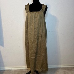 FRAME Moss Green Dress Boho Ruffle Strap Button Back Maxi Luxury Small Oversized