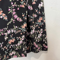 Inspired Hearts Black Floral Satin Midi Slip Dress Adjustable Straps Slit XL