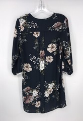 C&E Size Small Blue With Pink Floral Print Faux Button Up Womens Dress EUC