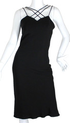 {EVAN-PICONE} Dress Black Sz. 6-P Spaghetti Strap Sheath Party Midi Lined Zip