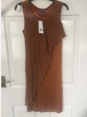 Warehouse Ladies Copper Coloured Frill Front Dress Size UK8 BNWT